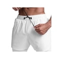 thumbnail image 5 of GXFC Men Sports Casual Shorts Double Layer Fake Two-Piece Solid Color Drawstring Elastic Waist Short Pants Fitness Shorts, 5 of 6