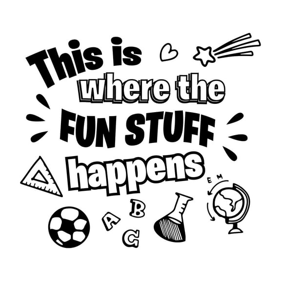 This is Where the Fun Stuff Happens Science Lab Educational Funny Quote Wall Decal Wall Art Sticker Designs Vinyl Stickers For Home House Walls Rooms Windows Bedroom Decoration Size (20x20 inch)