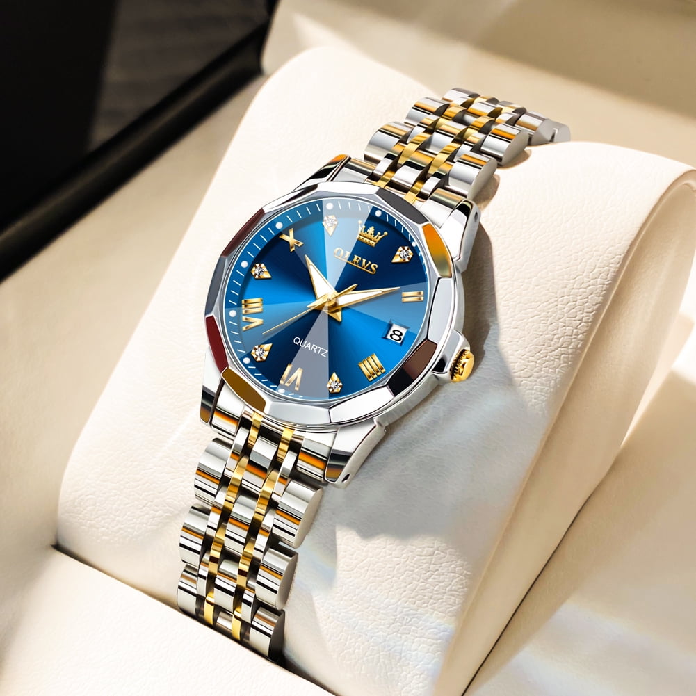 OLEVS Womens Watch Fashion Dress Female Watches for Women Analog Quartz Stainless Steel Waterproof Luminous Two Tone Ladies Wristwatch Reloj para Mujer