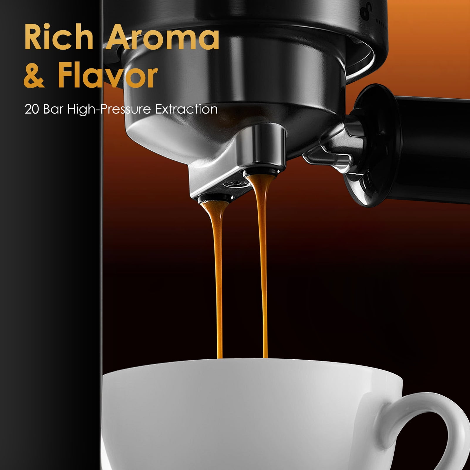 20 Bar Espresso Machine - Automatic Milk Frother, 1350W 30s Fast Heating, Touchscreen, ESE Pod Compatible, Black+Silver