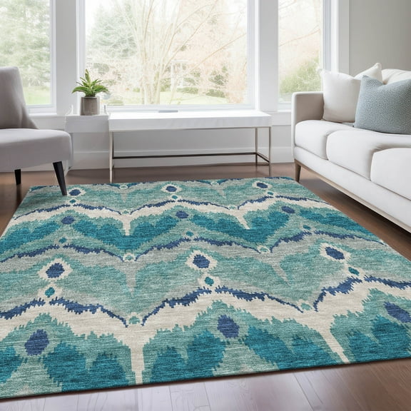 Addison Rugs Chantille Indoor/Outdoor Transitional Ikat Teal Washable Rectangle Rug, 10' x 14'