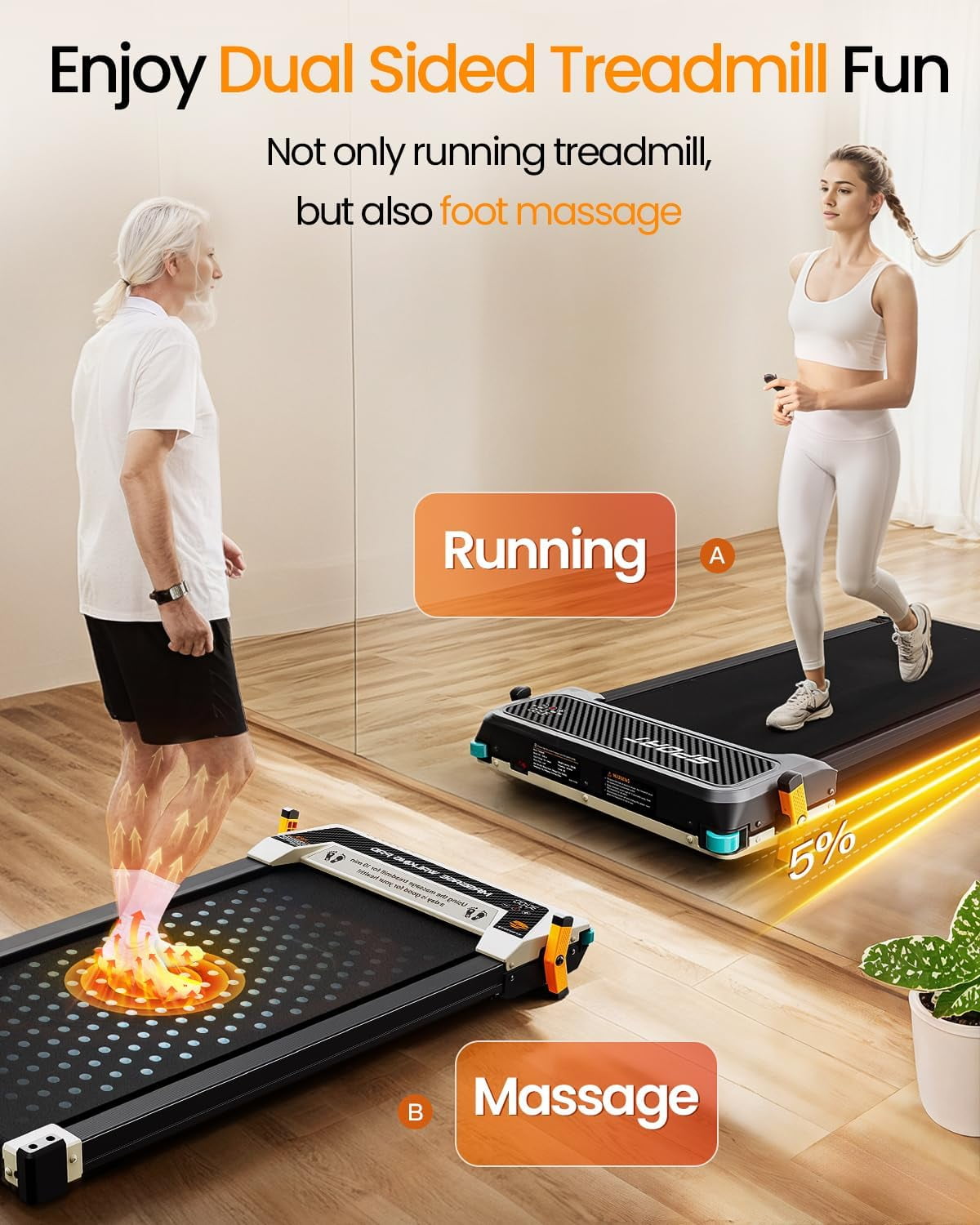 UP PAD 2-in-1 Smart Treadmill, Shiatsu Foot Massage Treadmill, 2.5HP Incline Walking Pad for  Home