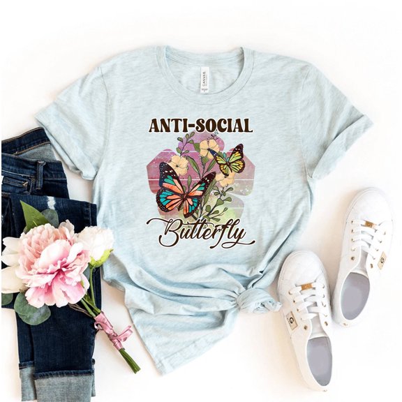 Anti Social Butterfly T-shirt Introvert Shirt Sarcastic Tee Top Sassy Gift Women Birthday Shirts For Friend T-shirts Graphic Lover Nature