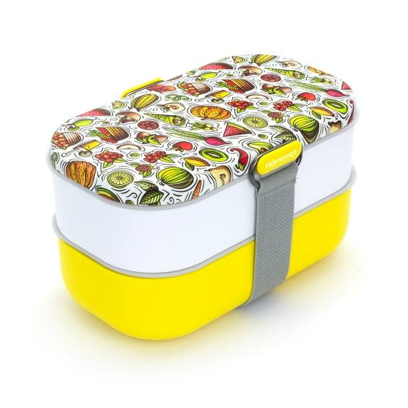 Bento Lunch Box, Adult Lunch Box with Compartments, Stackable Rectangle Lunchable Food Container, Sauce Container, Leak-Proof Lunchbox - Yellow