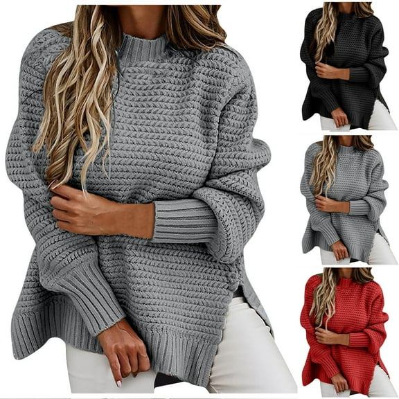 Oversized Turtleneck Sweaters for Women Chunky Knit Long Sleeve Casual Pullover Red 2XL
