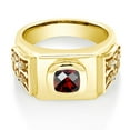 thumbnail image 2 of Gem Stone King 18K Yellow Gold Plated Silver Men's Ring Cushion Checkerboard Red Garnet and Moissanite (2.53 Cttw, Size 9), 2 of 4