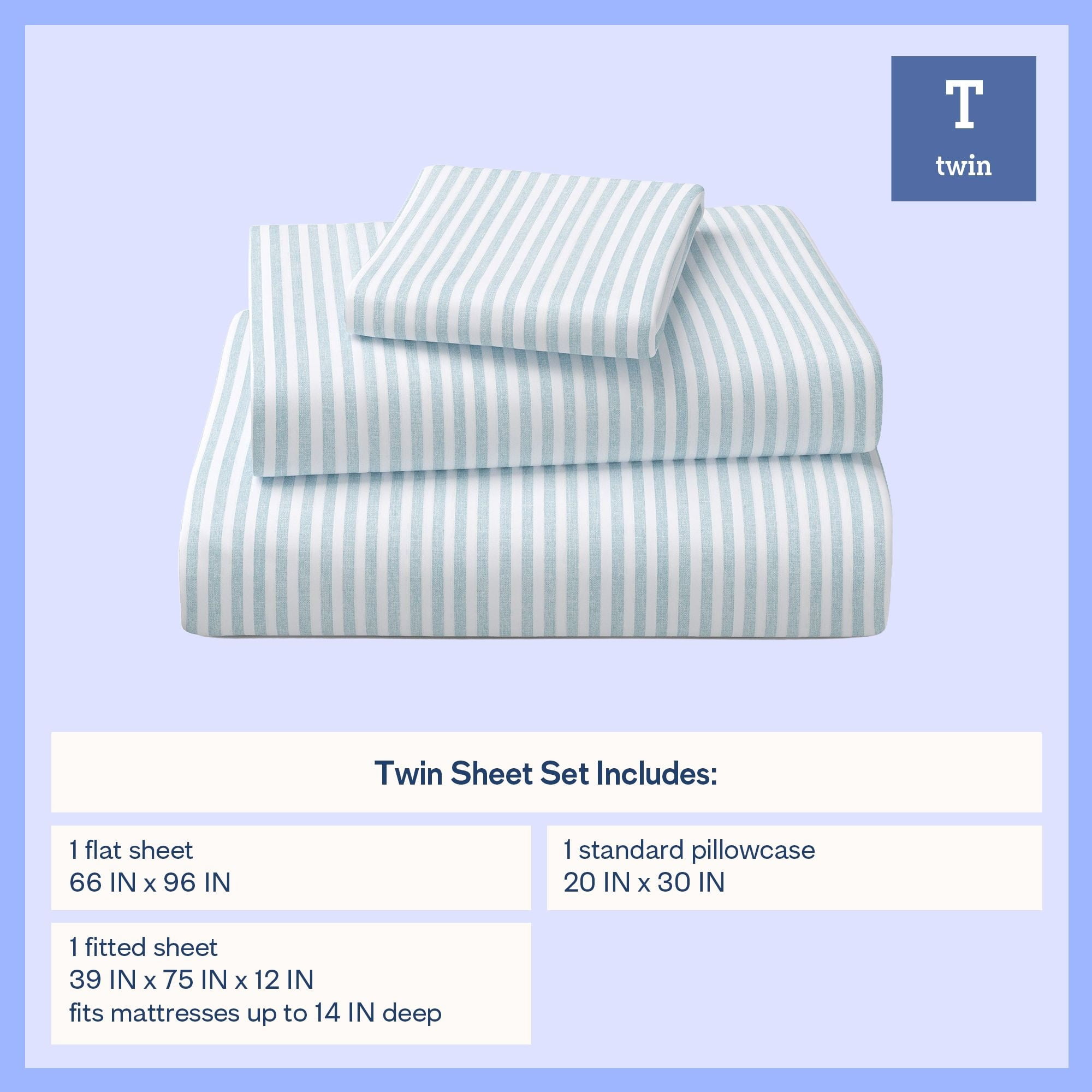 Mainstays Kids Microfiber Bed Sheet Set, Twin, Aqua Stripe, 3 Pieces