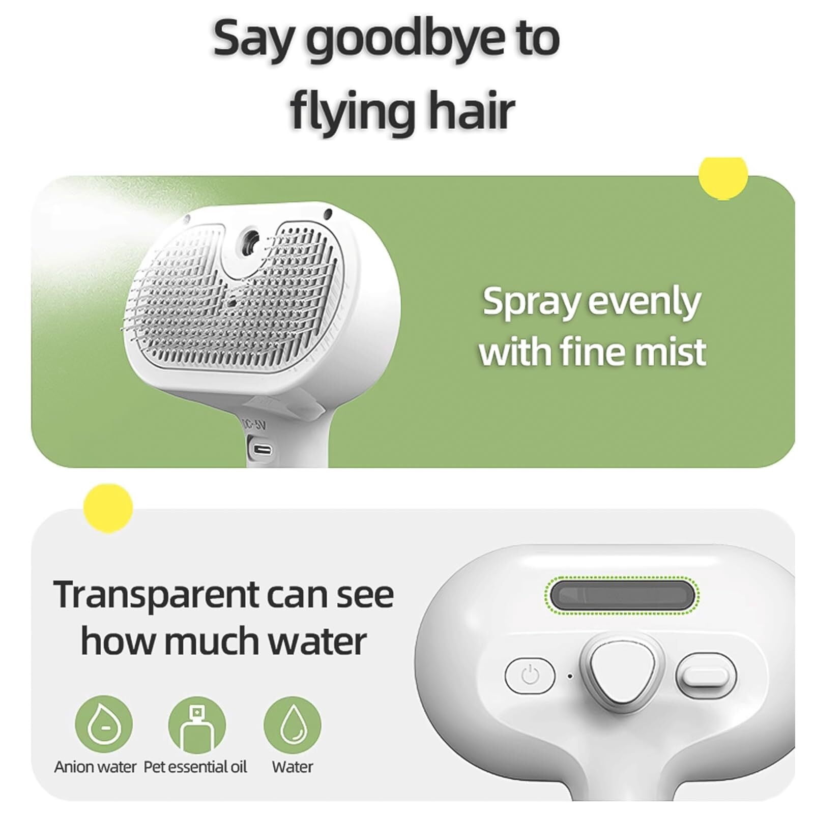 Zihao 3 in 1 Dog Steam Brush for Shedding, Self-Cleaning Hair Remover with Water Tank, Cat&Dog Hair Remover, Cat Accessories, White Color