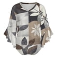 thumbnail image 5 of Abstract Floral Geometric Design Women's V-Neck Blouse With 3/4 Ruffled Bell Sleeves Casual Top Ladies Blouses, 5 of 7