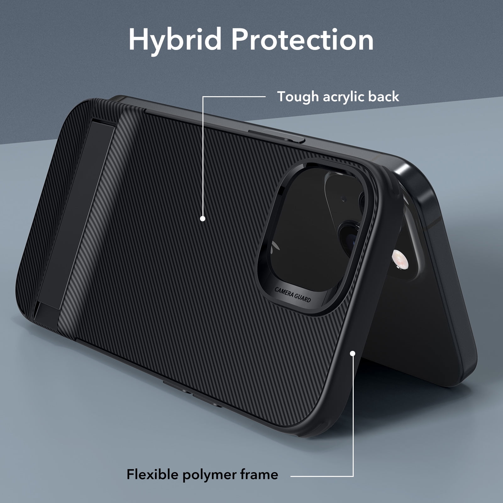ESR Metal Kickstand Case for iPhone 15 Case 2023, Patented Two-Way Stand Reinforced Drop Protection Slim Flexible Back Cover, Black