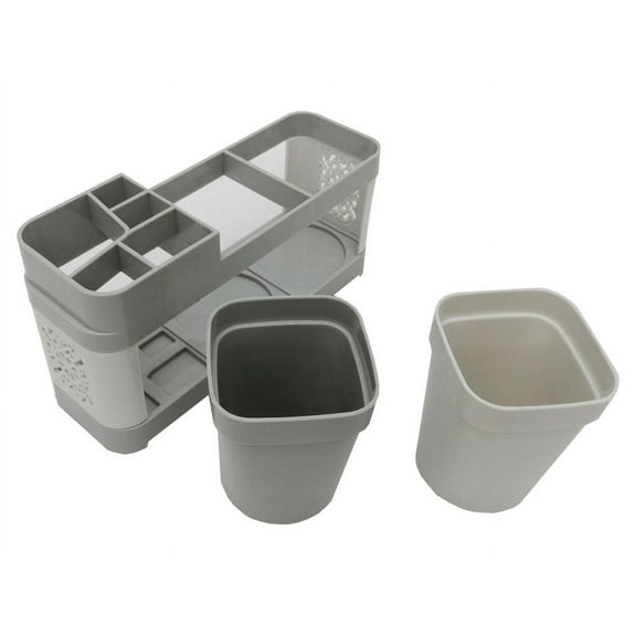 INTBUYING Toothbrush Toothpaste Stand Holder with 2 Cups Bathroom Storage Organizer Plastic White