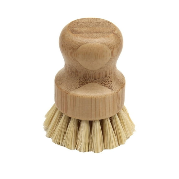 Palm Pot Brush, Bamboo Round Mini Dish Brush, Natural Scrub Brush, Durable Scrubber for Cleaning Pots, Pans and Vegetables, 1 Pcs, 3.14 Inches