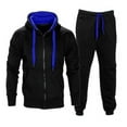 thumbnail image 1 of Men Casual Solid Drawstring Zipper Hoodie Tracksuit Long Sleeve Pant Set, 1 of 2