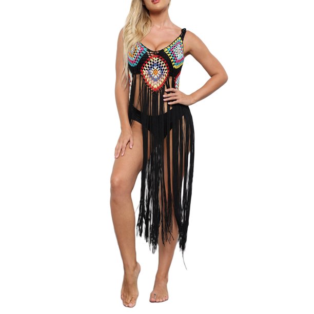 VISgogo - Bikini para mujer, sin mangas, para playa, con borlas caladas, vestido de verano VISgogo moda