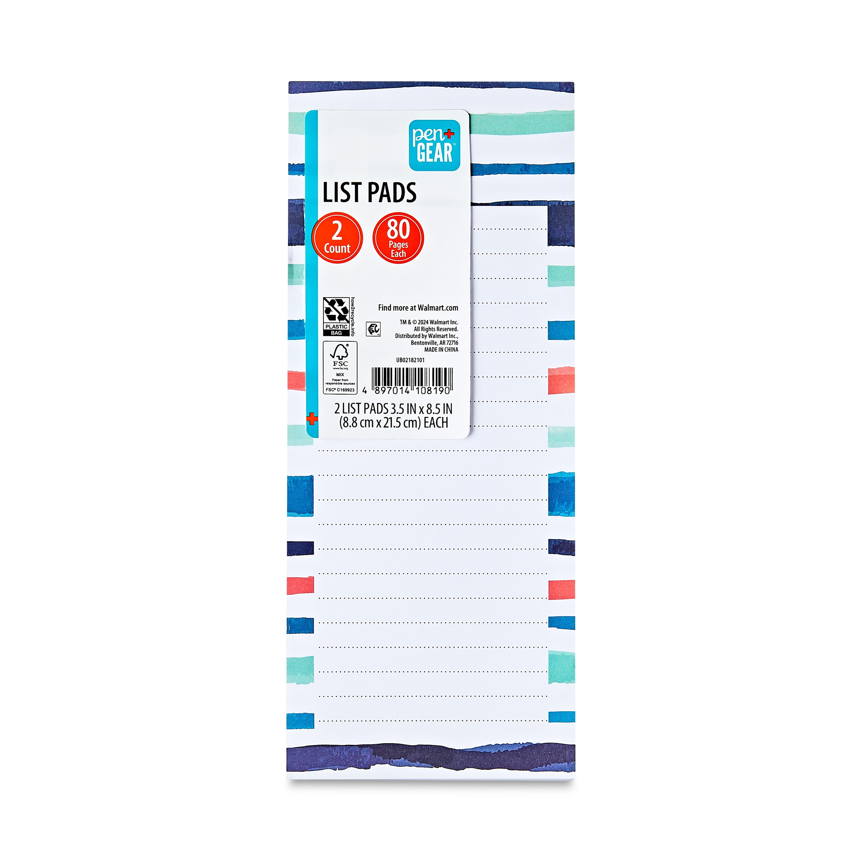 (8 pack) Pen+Gear List Pads, Multicolor Floral & Stripe Design, 80 Sheets Each, 2 Count
