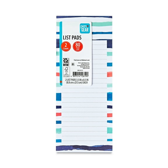 Pen+Gear List Pads, Multicolor Floral & Stripe Design, 80 Sheets Each, 2 Count