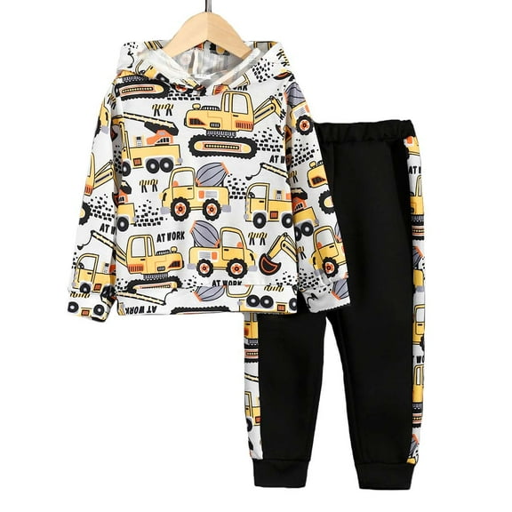 6T Little Boys Clothes Little Boys 2PCS Hoodie Outfits Set Cars Print 6T Boys Long Sleeve Top Pants Set Black