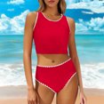 thumbnail image 2 of QIUOMBBP 2 Piece Tankini Swimsuits for Women Full Coverage Cropped Tank Top with High Waist Bottom Beach Vacation Modest Bathing Suit Red XL, 2 of 10