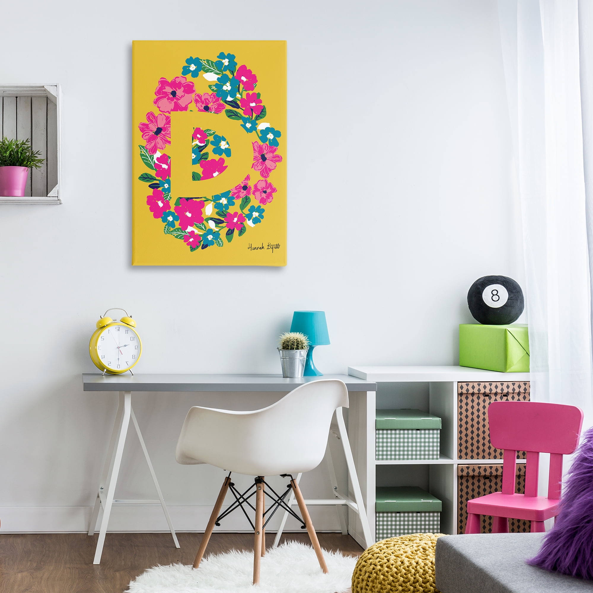 Stupell Industries Floral Bloom Letter D Botanical & Floral Painting Gallery Wrapped Canvas Art Print Wall Art, 24 x 36