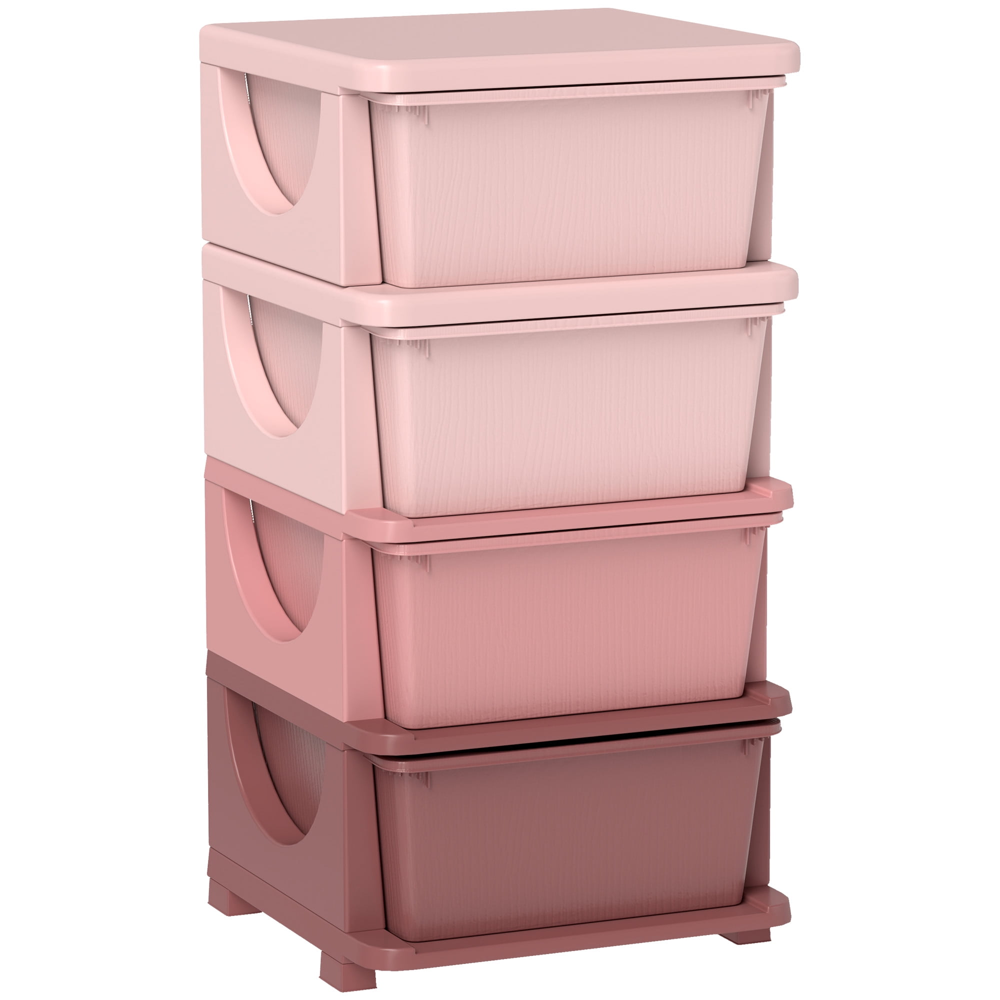 Qaba 4 Tier Kids Storage Unit Dresser Tower with Drawers Chest Toy Organizer for Bedroom Nursery Kindergarten Living Room for Boys Girls, Pink