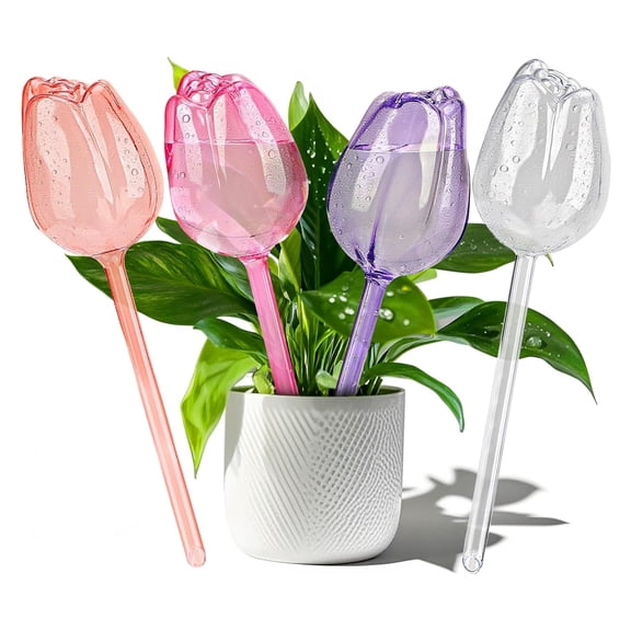 4Pcs Tulips Self Watering Globes Bulbs for Indoor Outdoor Plants, Plastic Self Plant Watering Planter Insert, Automatic Plant Watering Devices (4 Colors)