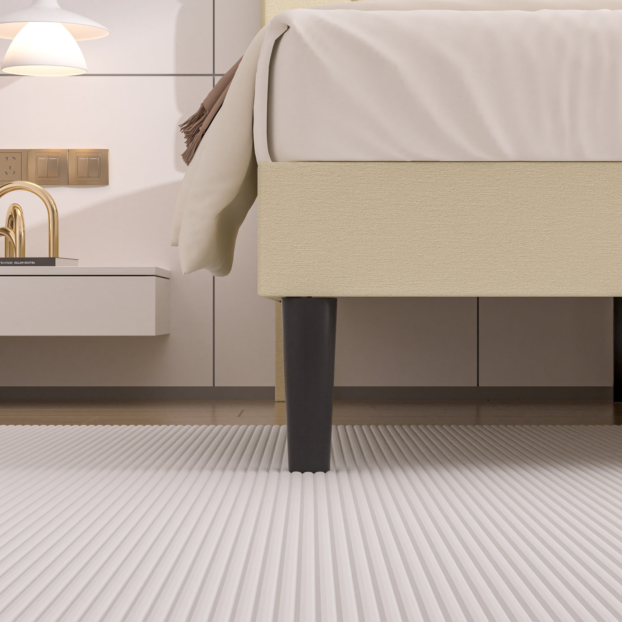 VECELO Queen Size Platform Bed Frame Upholstered Beds with Height-Adjustable Linen Button Tufted Headboard, Bed Frame, Beige