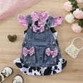 thumbnail image 3 of Suealasg Western Little Girl Outfit 1T 2T 3T 4T 5T 6T Kids Girls Summer Clothes Flying Sleeve Button Down Cow Print Shirt Denim Overalls Skirt Set, 3 of 8