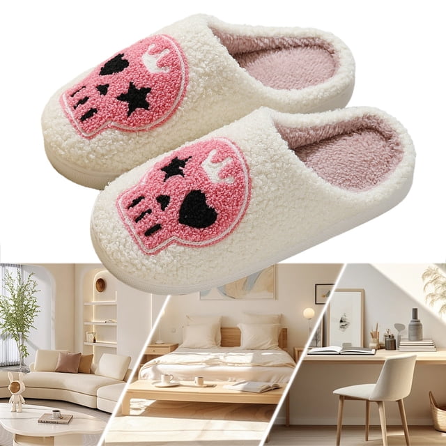 Pantuflas Peludas Suaves Con Esqueleto Halloween Felpa para Interior Y Exterior