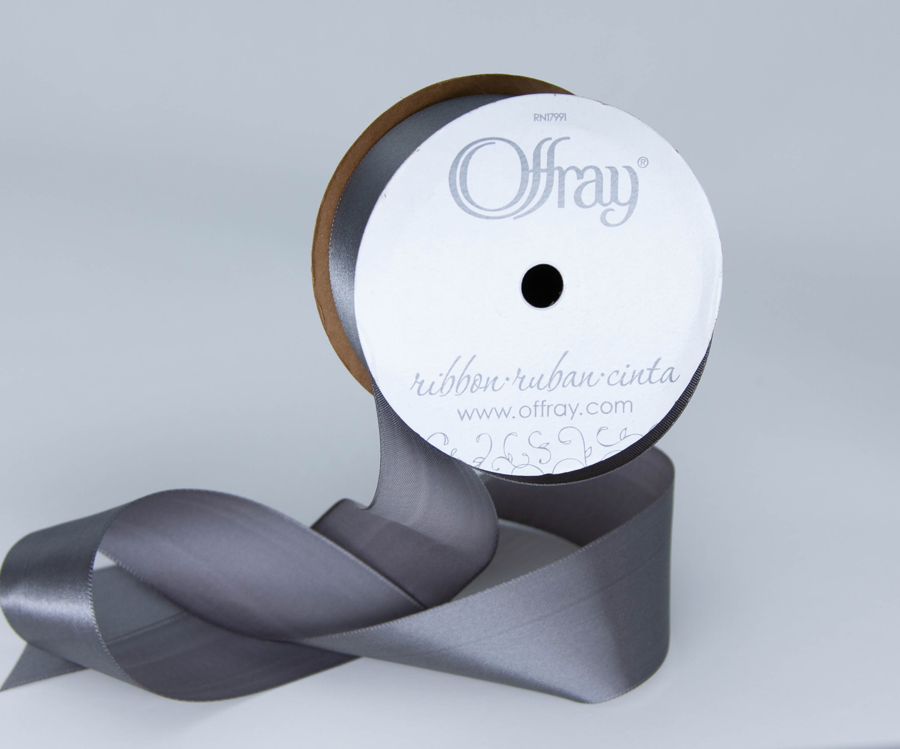 (4 pack) Offray Ribbon, Pewter Grey 1 1/2 inch Single Face Satin Polyester Ribbon, 12 feet