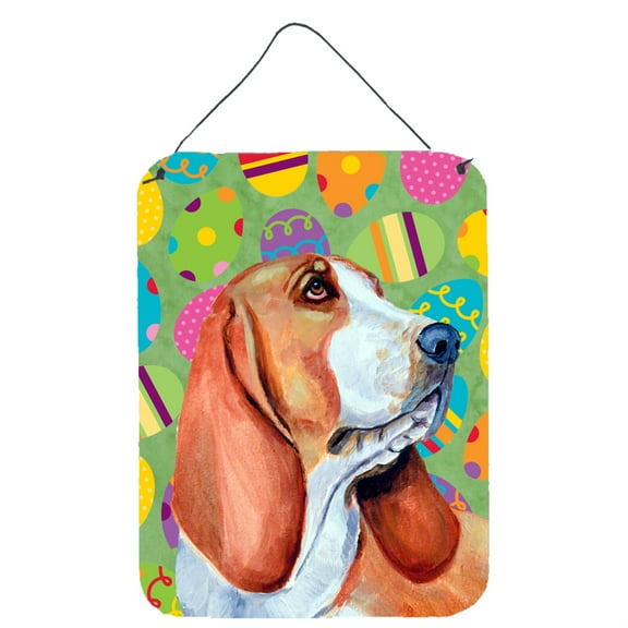 Carolines Treasures LH9422DS1216 Basset Hound Easter Eggtravaganza Wall or Door Hanging Prints 12WX16H multicolor