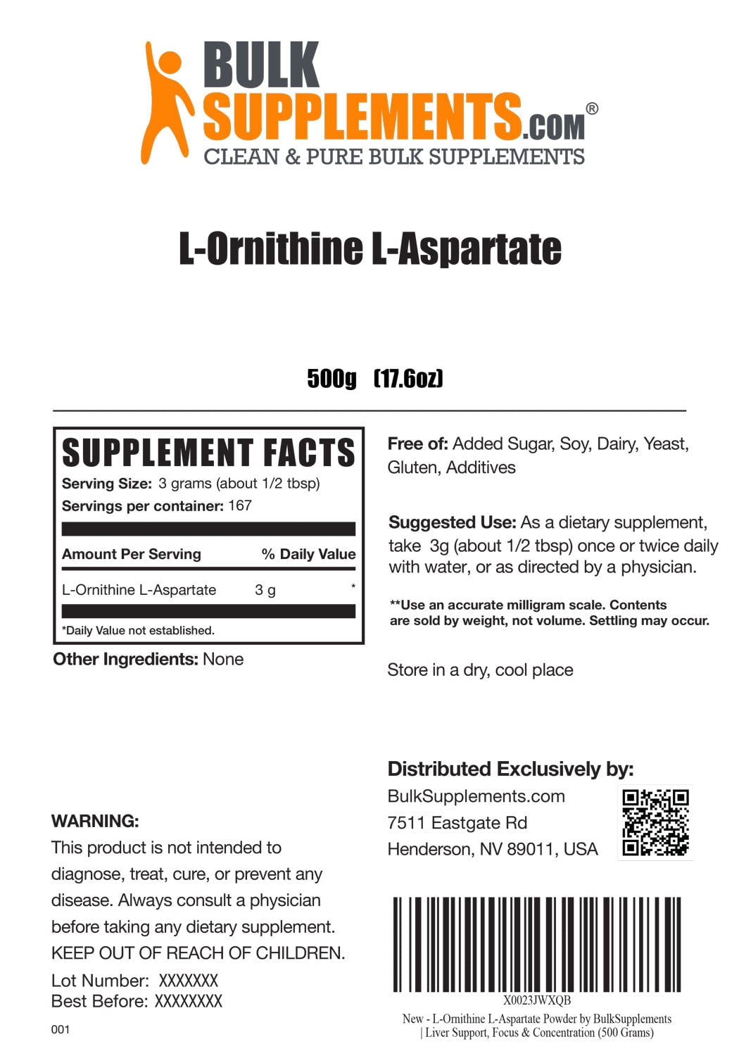 BulkSupplements L-Ornithine L-Aspartate Powder - 3g Comoros | Ubuy