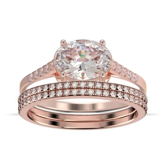 Dazzling Minimal Art Deco 2.50 Carat Oval Cut Diamond Moissanite Unique Engagement Ring, Wedding Ring, Two Matching Band in 925 Sterling Silver With 18k Rose Gold Plating Gift For Woman
