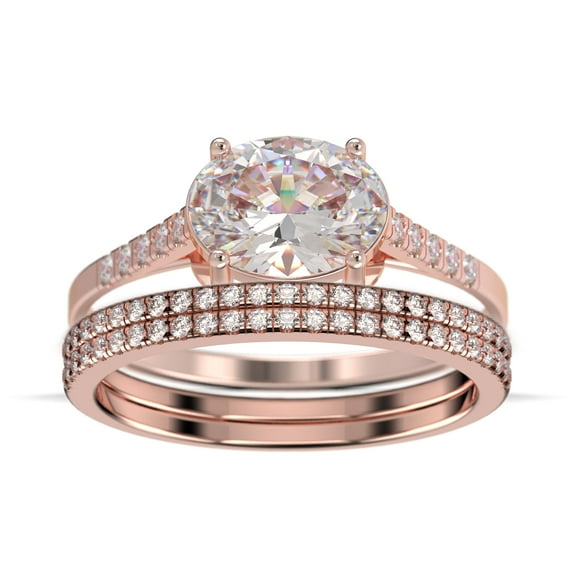 Dazzling Minimalist Art Deco 2.50 Carat Oval Cut Diamond Moissanite Unique Engagement Ring, Wedding Ring, Two Matching Band in 10k Solid Rose Gold, Gift For Woman, Promise Ring