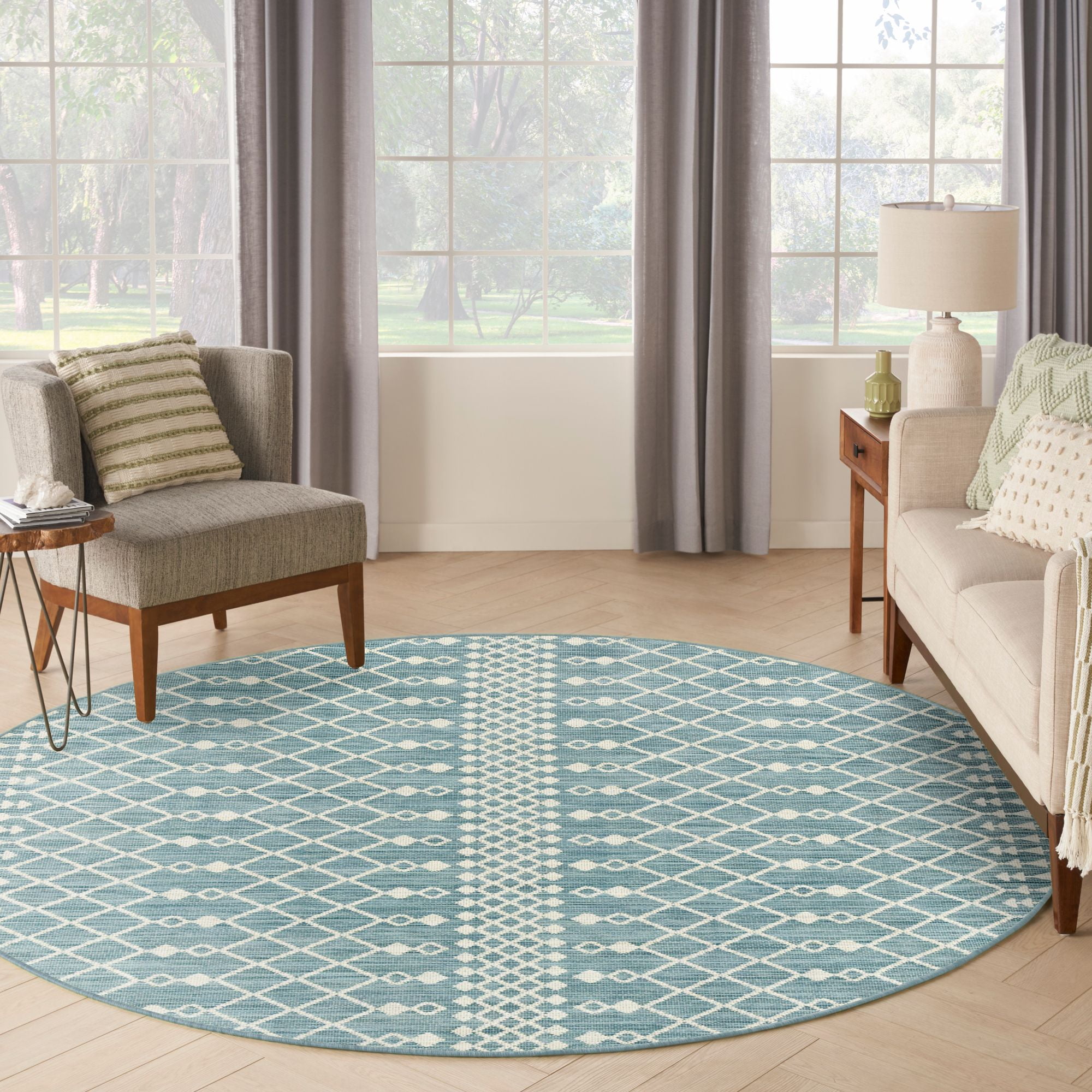 Nourison Positano 6' x Round Aqua Modern Indoor/Outdoor Area Rug
