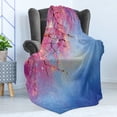 thumbnail image 4 of Flower Soft Flannel Fleece Blanket, Sakura Branches Hangs down from Tree Branch Dramatic Night Oriental Plant Image Art, Cozy Plush for Indoor and Outdoor Use, 70" x 90", Pink Blue, by Ambesonne, 4 of 5