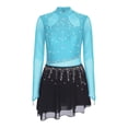 thumbnail image 3 of HULIJA Robe de Patinage Artistique pour Femmes Manches Longues en Mesh avec Strass Compétition de Danse Bleu Clair P, 3 of 5