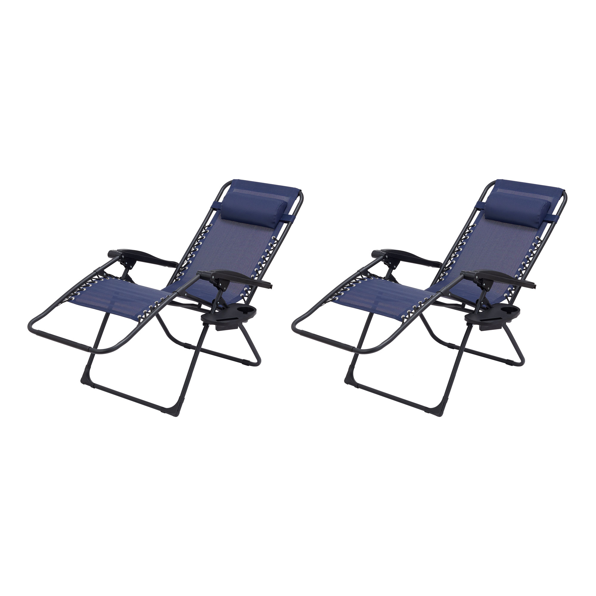 Mainstays Reclining Zero-Gravity Lounge Chair with Pillow and Cup Holder - Set of 2, Navy/Black - image 5 of 6