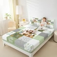 thumbnail image 4 of Manfei Kawaii Jungle Animal Bed Sheets, Leaf Botanical King Sheets, Green Patchwork Plaid Sheet Set, Super Cozy Room Decor, 4-Piece, 4 of 7
