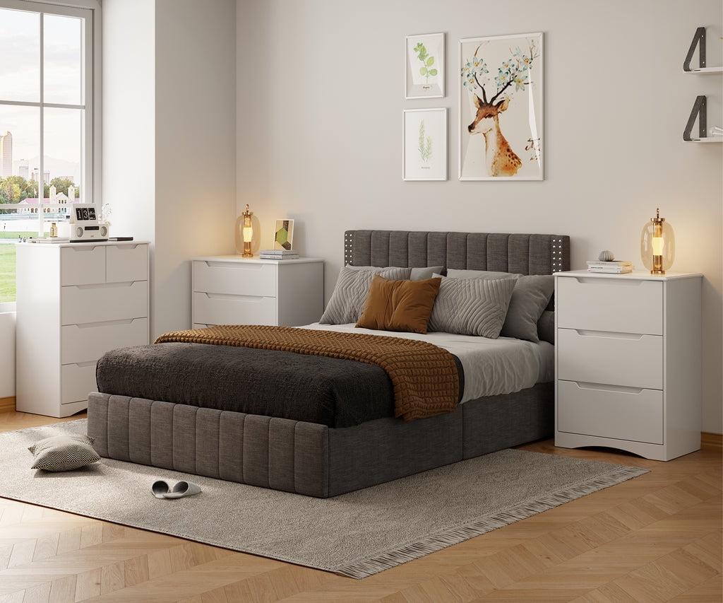 Aiho White Dresser with 3 Drawers, Wood Tall Chest, Built-in Handle Drawers for Bedroom, Home, Living Room, Hallway - White