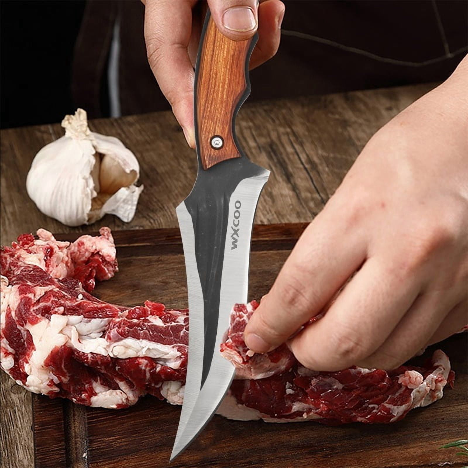 3SETS Professional Edc Knife Set Including Kitchen Chef Knife Stainless Steel Boning Utility and Cutting Knives with Cover for Outdoor Camping Fish Kitchen Supplies Durable Hand Forged Knives