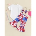 thumbnail image 4 of Musuos Baby Girls 4th of July Outfit 3 6 12 18M Letter Print Short Sleeves Romper and Tie-Dye Flare Pants Headband 3 Piece Clothes, 4 of 10
