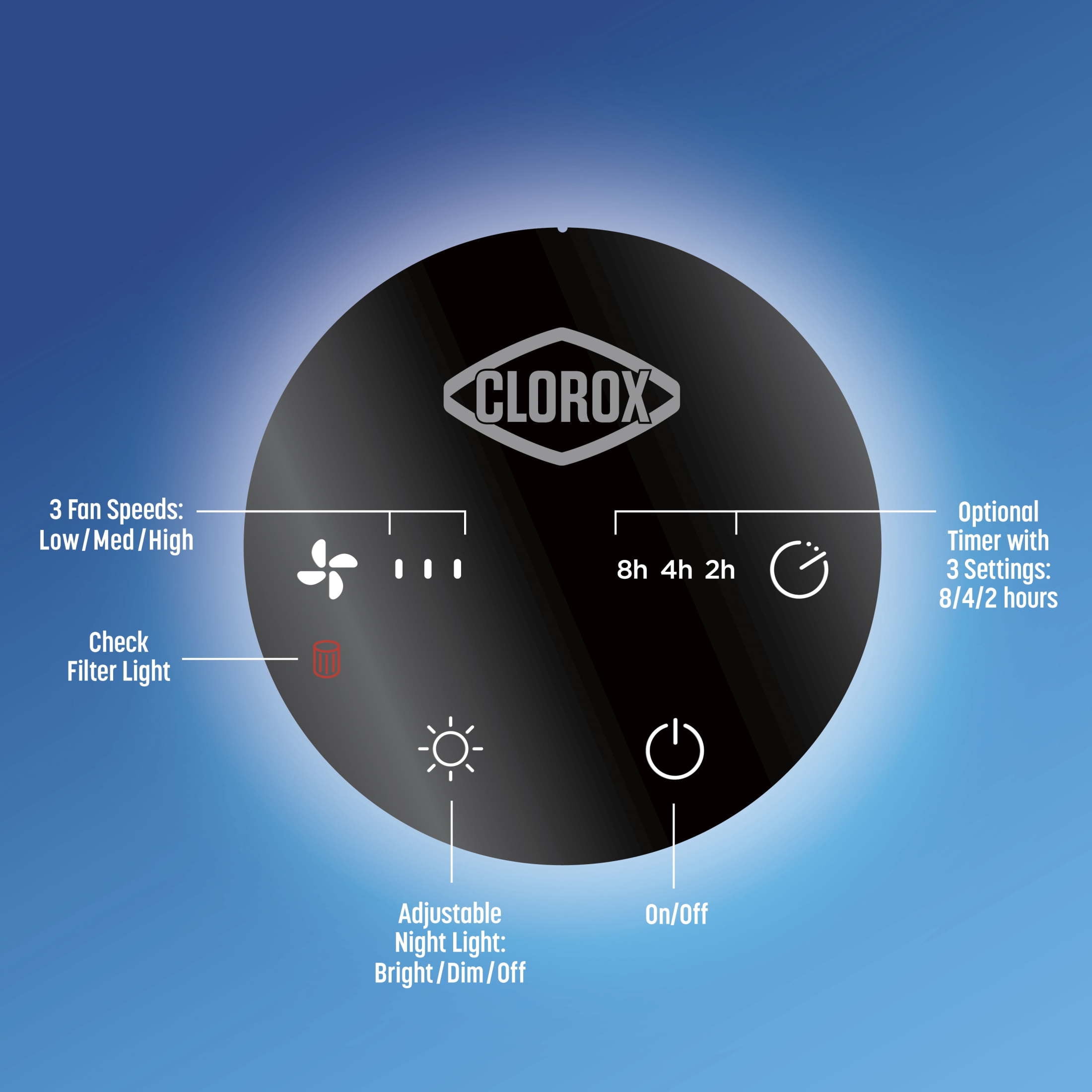 Clorox Bedroom Air Purifier for Allergies and Asthma, True HEPA Air Filter, 200 Sq Ft Capacity, White