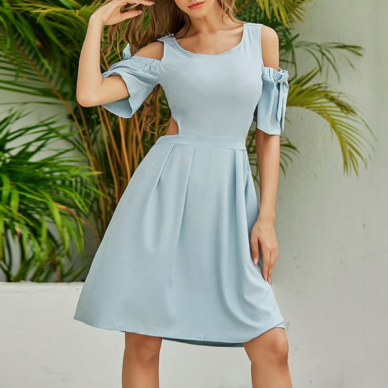short sleeve open back dress Short Sleeve Open Back Mini Dress In Red | EGO US