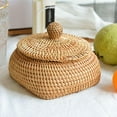 thumbnail image 4 of Round Rattan Basket with Lid:Farmhouse Decorative Box,Small Woven Basket Desktop Tray,Multifunctional Storage Wicker Basket for Bread,Cookies,Keys (G), 4 of 9