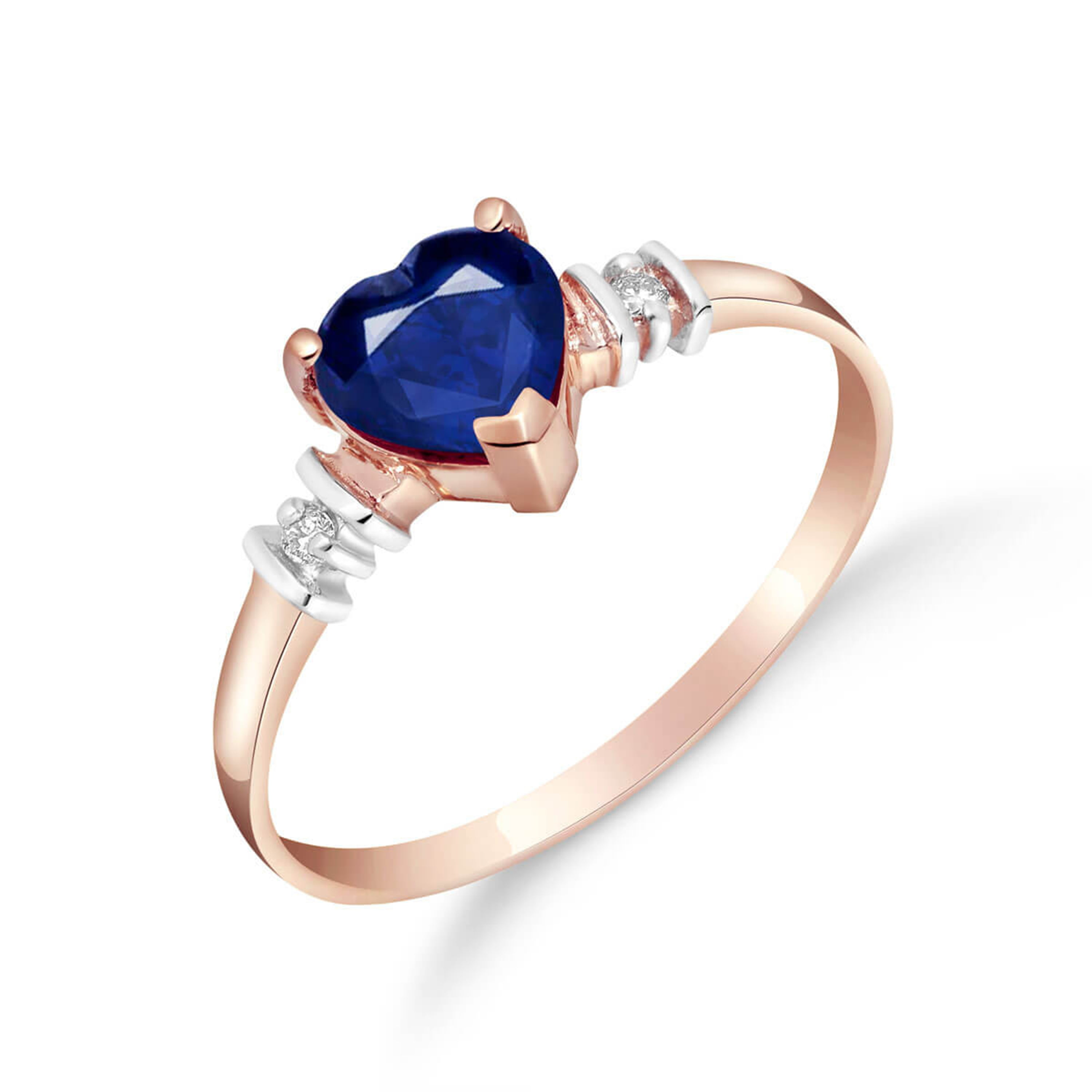 1.03 ct 14k Solid Rose Gold Ring with Genuine Diamonds & Natural Heart Shaped Blue Sapphire