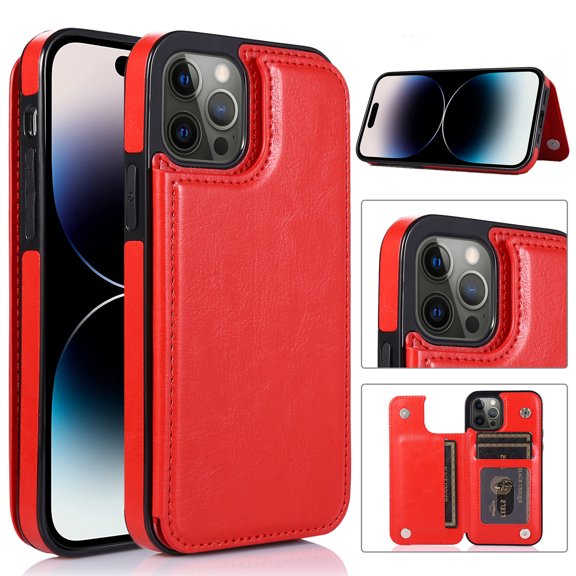 For iPhone 14 pro Max 6.7" 2022 Wallet Phone Case, PU Leather Folio Flip ID Cash Credit Card Holder Slots Magnetic Closure Kickstand Purse Shockproof Protective Case,Red