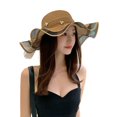 thumbnail image 1 of Sun Hat Large Brim Breathable Folding Comfortable Packable Sun Protection Ruffle Edge Bow Ribbon Faux Pearl Decor Summer Beach Straw Hat for Women, 1 of 10