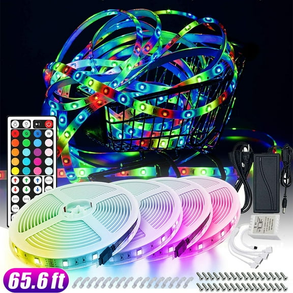 Led Lights,65.6ft RGB LED Light Strip SMD5050 Led Strip Lights, Flexible Color Changing Led Lights Strip with Remote Controller and 12V Power Supply for Home, Bedroom, Kitchen