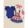 thumbnail image 2 of Bagilaanoe 4th of July Clothes for Newborn Baby Girls Short Sleeve Romper Tops + Suspender Skirt + Headband 3M 6M 12M 18M Infant 3pcs Independence Day Overalls Dress Set, 2 of 8