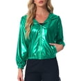 thumbnail image 1 of Chaqueta Brillante de Mujer Inspire Chic de Manga Larga Ligera con Cremallera y Capucha Metálica XL Verde, 1 of 6